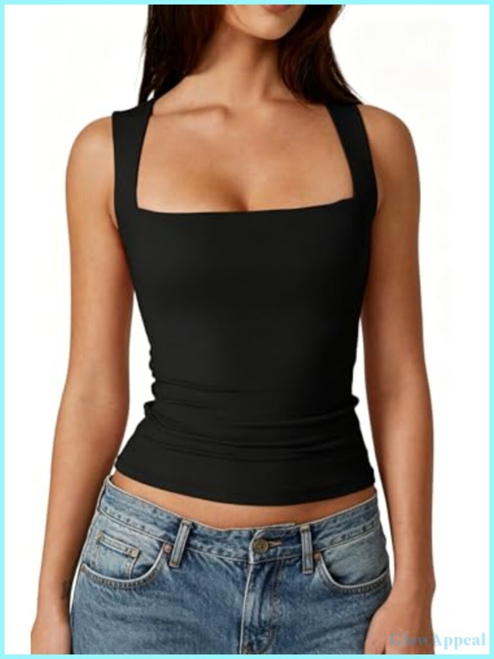 Sleeveless Square Neck Double-Layer Tank Top Slim Fit Basic Tight Tee